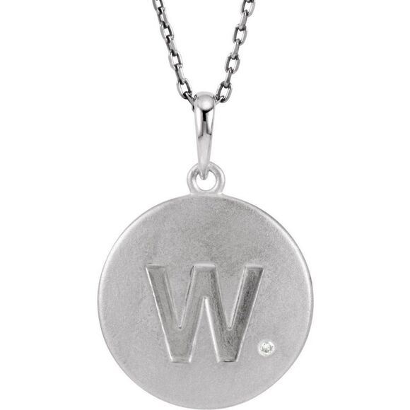 The Emma Sterling Silver Diamond Block Initial W Disc Necklace 18 In.